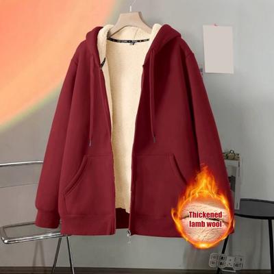 Fleece Thickened Hoodies Women Solid Color Zip Up Warm Lined Thermal Sweatshirt with Pockets Fall Winter Hooded Coat for Cold Weather