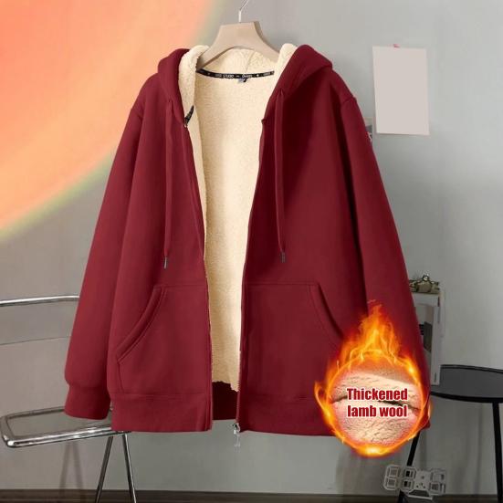 Fleece Thickened Hoodies Women Solid Color Zip Up Warm Lined Thermal Sweatshirt with Pockets Fall Winter Hooded Coat for Cold Weather