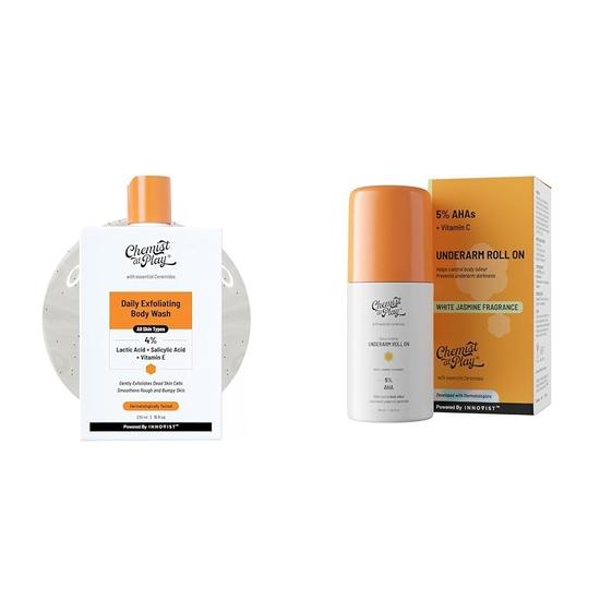 Chemist At Play 1% Salicylic Acid Exfoliating Body Wash 236ml  + UnderArm Roll-On Deodorant with 5% AHA, Lactic Acid & 1% Mandelic Acid Vegan | 40ml