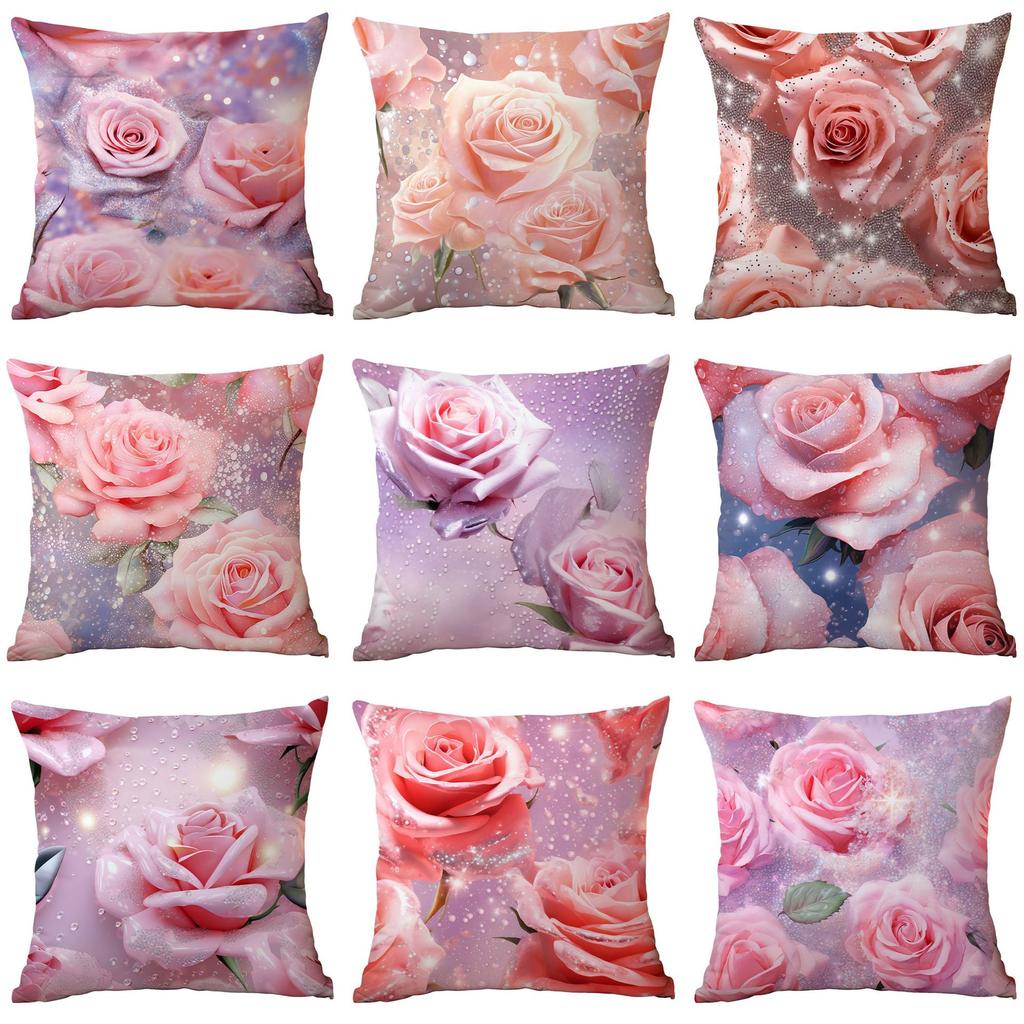 New Spring Flower Pink Rose Pillowcase Home Living Room Sofa Cushion Pillowcase