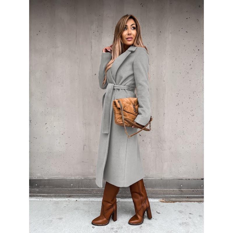 YYFS Women's Fashion Casual Solid Color Print Autumn Winter Long Sleeve POLO Neck Jackets & Coats