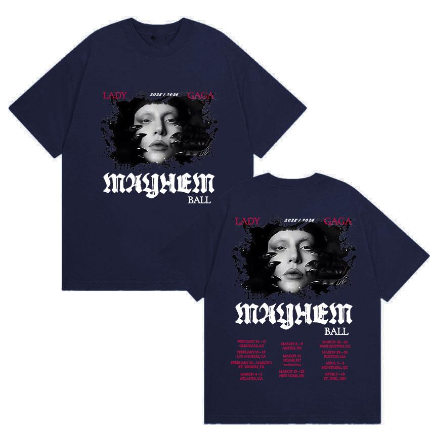 Lady Gaga The Mayhem Ball Album Tour 2025 Print T-Shirt Unisex Women Hip Hop Retro Style Cotton Oversized T Shirts Fans Streetwear