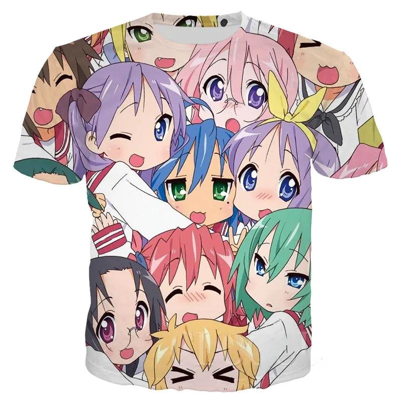Lucky Star Japanese Anime T Shirt Mens Women Cartoon Loli Oversized Sports 3D Printed Harajuku Streetwear Kid Tops