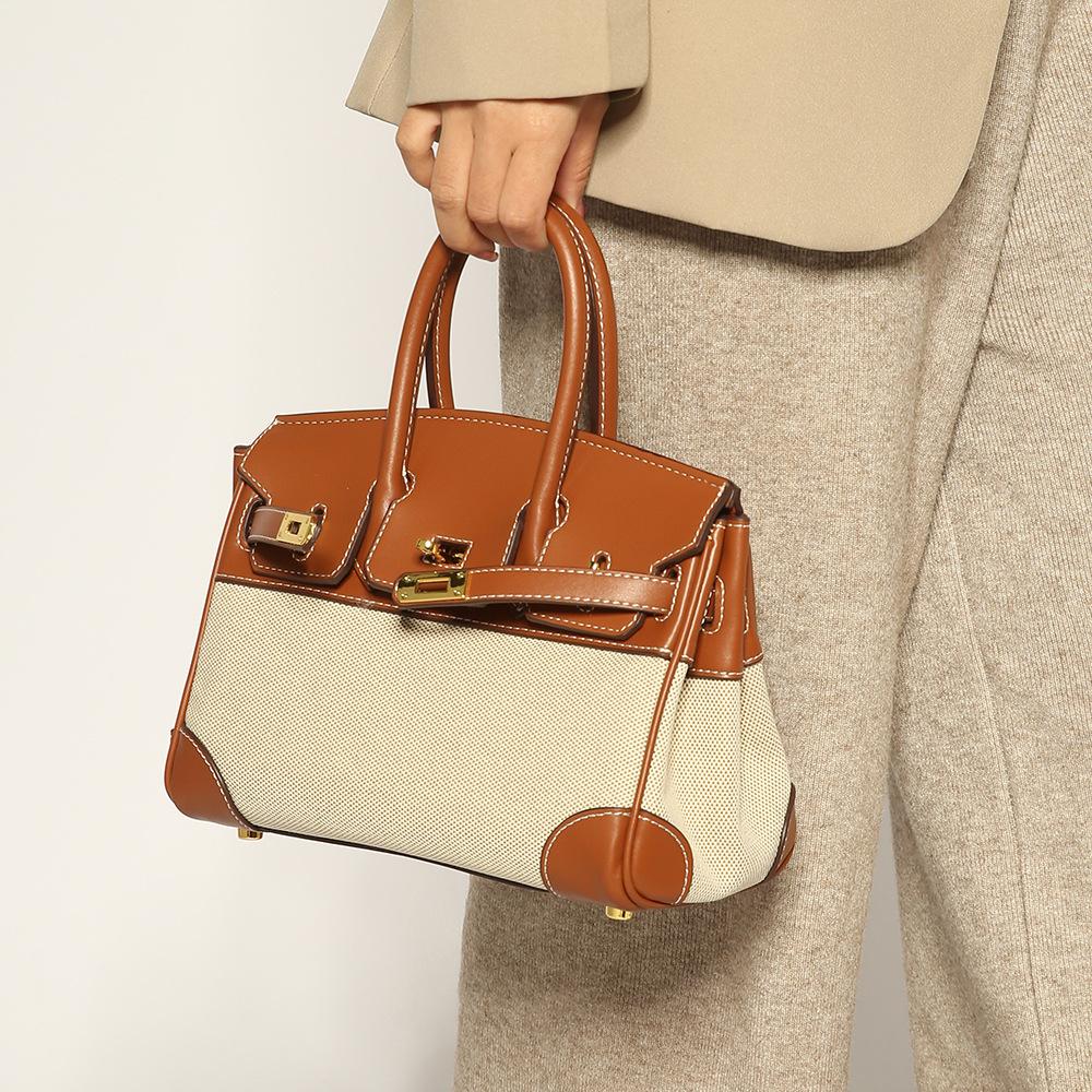 Two-tone platinum bag for women 2024 summer crossbody bag casual canvas and leather patchwork bag large capacity soft leather handbag shoulder bag