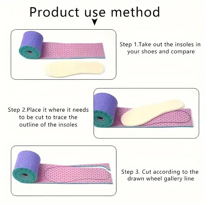 150 cm/Rolle Selbstgeschnittene Einlegesohlen für Schuhe, weiche Sport-Stoßdämpfung, Schuheinlagen für Erwachsene und Kinder, selbstgemachte, atmungsaktive Einlegesohlen, Ersatzeinlegesohlen für Jungen und Erwachsene