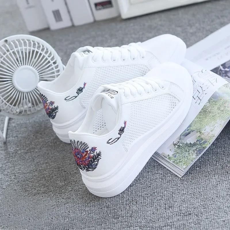 WTEMPO Breathable White Shoes Women's Hollow Out Sports Mesh Shoes Female Large Size Flat Heel Casual Shoes