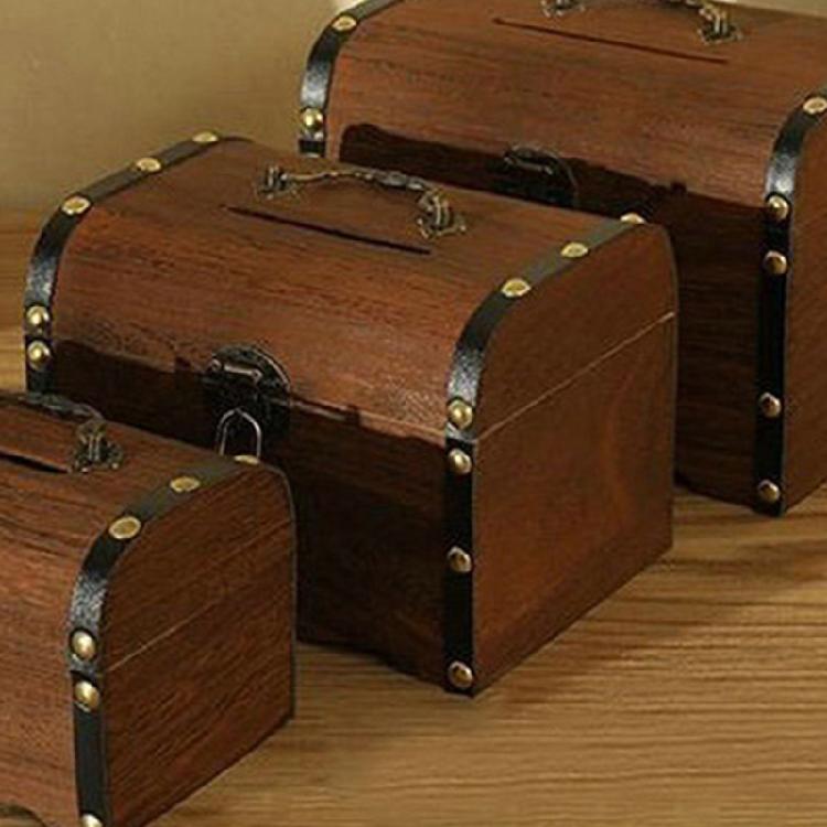 Decorative Locking Wooden Coin Saver Bucolic Treasure Box For Home Office Kids Bedroom Storage Accessories