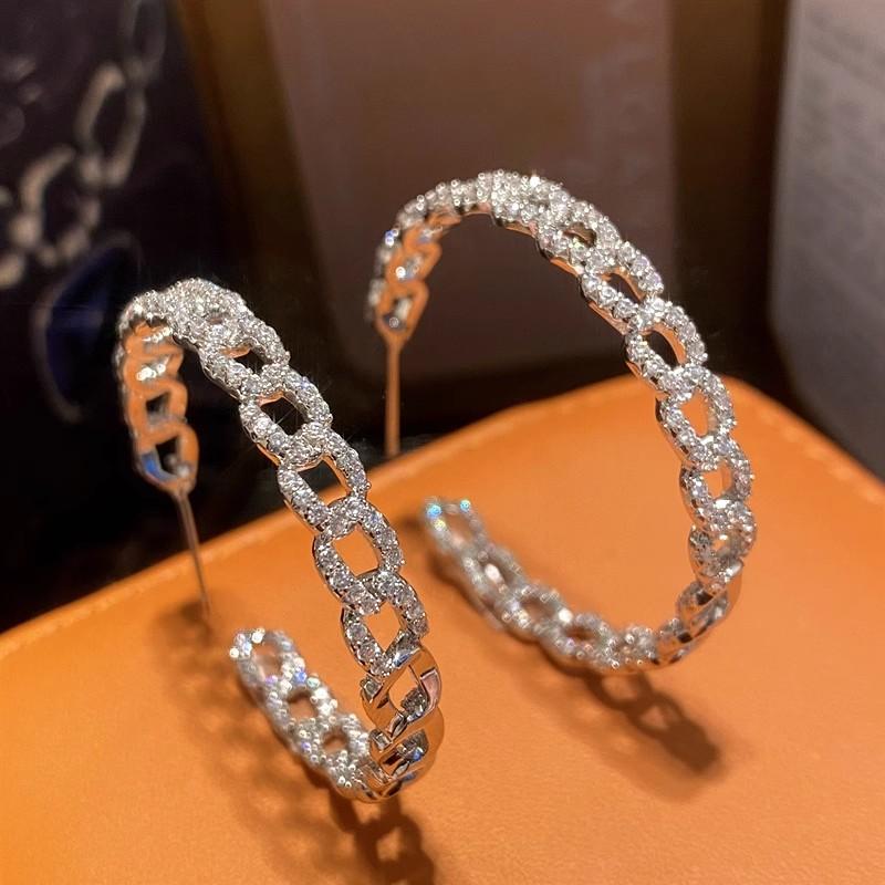 

Huitan Luxury Bright Zirconia Loop Earrings Chain Shape Accessories for Women Gorgeous Copper Color Zircon for Engagement Party