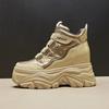 Hot Sales 7CM Genuine Leather Women Spring Hidden Heels Autumn Ankle Mid Calf Booties Boots Platform Wedge Chunky Sneaker Shoes