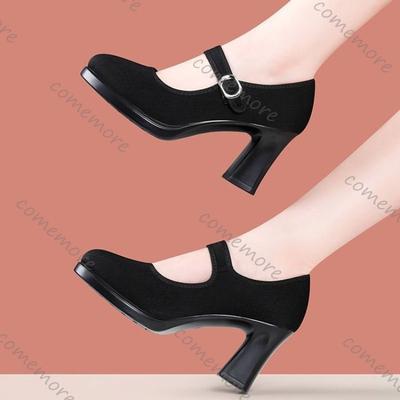Celebra Scarpe da Donna con Tacco Alto 2025 Primavera Autunno Décolleté in Camoscio Nero Casual con Cinturino con Fibbia Abito Tacco a Punta Rotonda per Donna