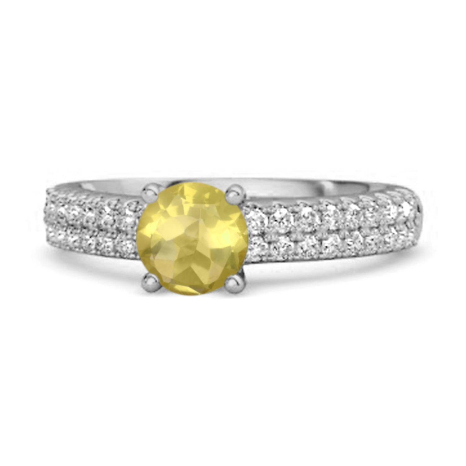 Lemon Quartz Double Pave Band Ring - 925 Sterling Silver 10