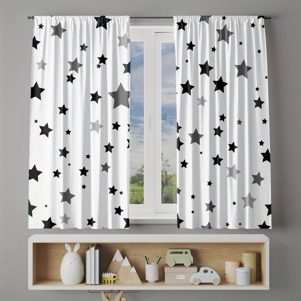 2-piece star print curtains   polyester fabric   machine washable   suitable for bedroom living room decoration
