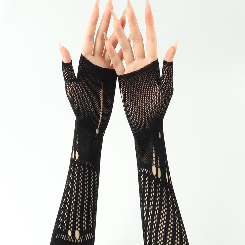 Personalized Halloween Black Decoration Mesh Gloves Sexy Girl Cosplay Performance Breathable Hollow Out Fingerless Gloves