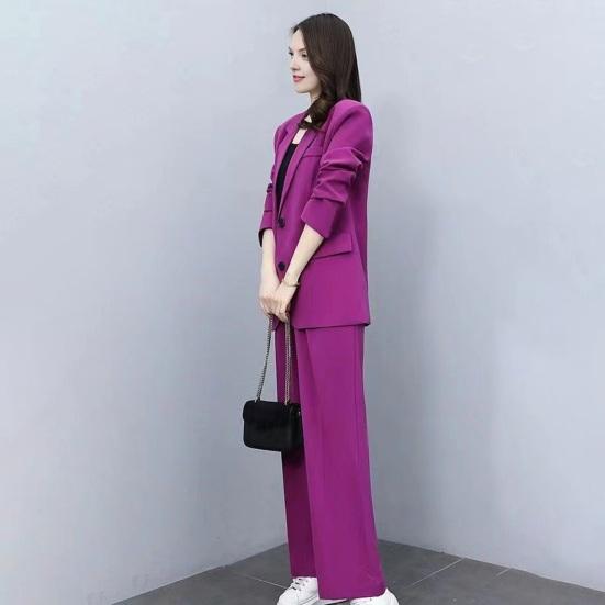 Damen 2-teiliges Anzugset Lässiger Langarmblazer mit Hose Business-Outfits