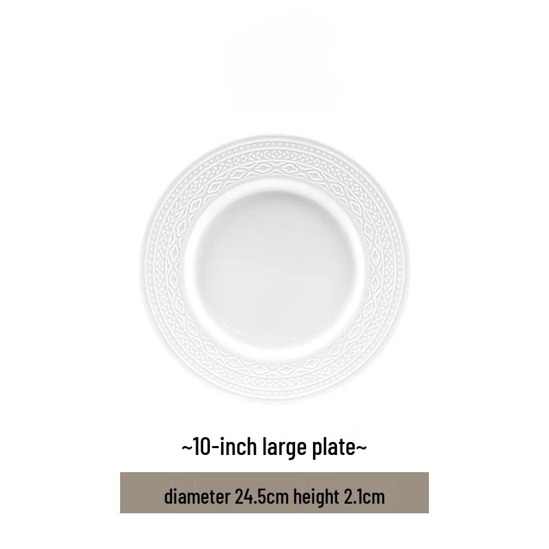 Jingdezhen Palace Style 10-inch Pure White Bone China Dinner Plate
