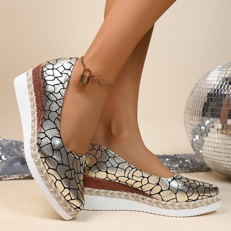 Slope Heel Shoes Spring New Style Pointed Head Shallow Mouth Straw Plaited Sole Soft Sole Non-slip Heel Shoes