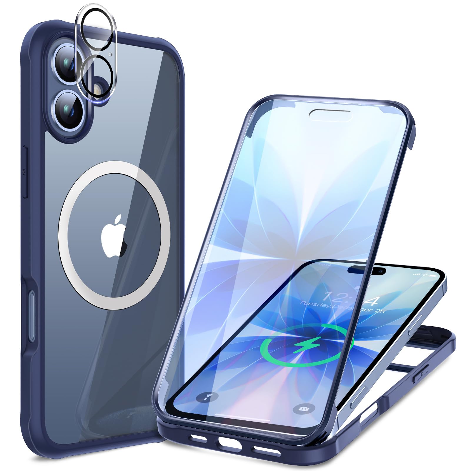 

Tempered Glass Incredible Impact iPhone 17 Full Protection Camera Film High Touch Panel Wireless Charging US Military Impact iPhone 17 Transparent синий