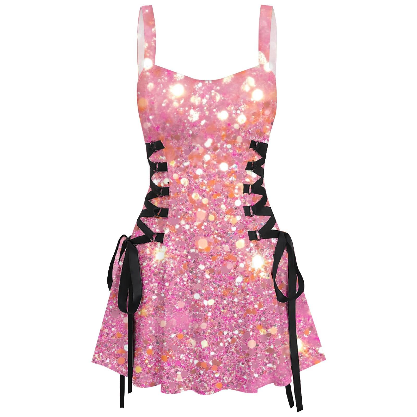 

Женское модное темпераментное печатное сексуальное винтажное короткое платье с бретельками S розовый