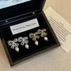 Empty Bow Love Freshwater Pearl Stud Earrings Women'S Light Luxury Retro Personality Fashion Elegant Versatile Earrings