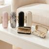 Kiss Lock Mini Ring Box Gold Trim Velvet Lining Leather Small Jewelry Storage for Engagement Bridal Shower Gift