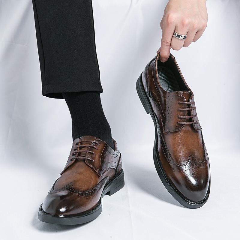 Classic Wing-tip Brogue Style Oxford Mens Dress Shoes Business Genuine Leather Black Brown Lace Up Wedding Formal Shoes for Men