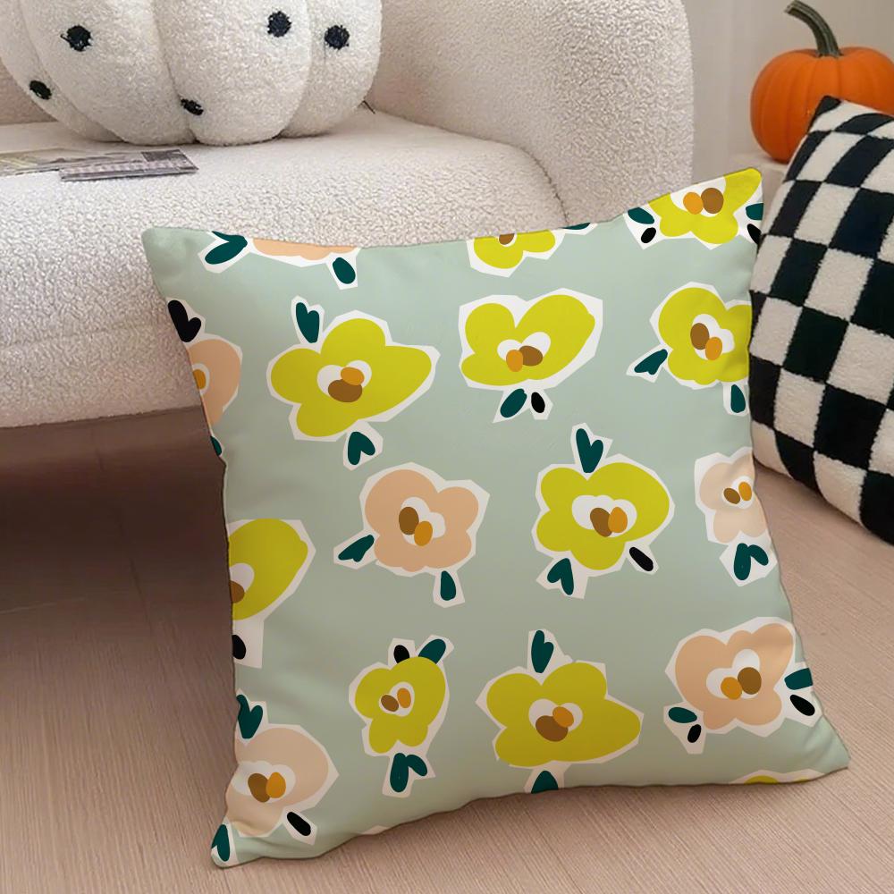 Spring and Summer Floral Cushion Cover Throw Pillow Cover Hidden Button Durable Polyester Chair Cushion