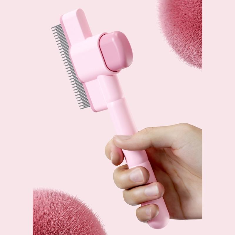Pet Hair Removal Tool Fleas Comb for Dogs Cats Lice Cats Brush with Release Button Selfs Cleaning with Long Short Teeth