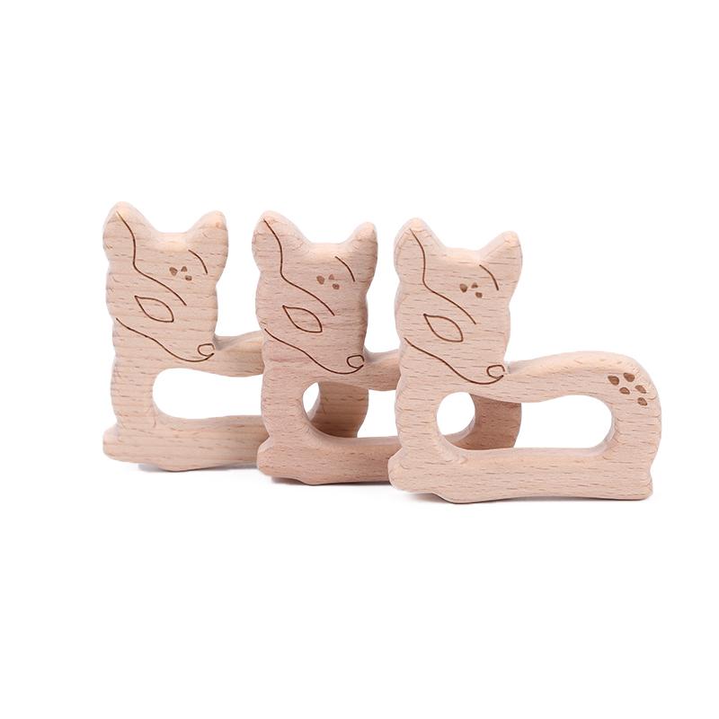 Customized Environmentally Wood Baby Teether Beech Wooden Sika Deer Teether Toy