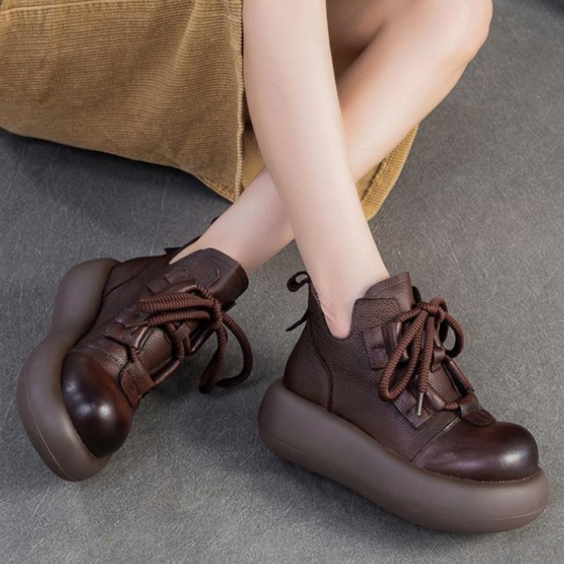 Fashion Flats Platform Women Ankle Boots Lace Up Fashion Shoes Designer Dress Sport Women Short Boots 2025 New Winter Botas De Mujer