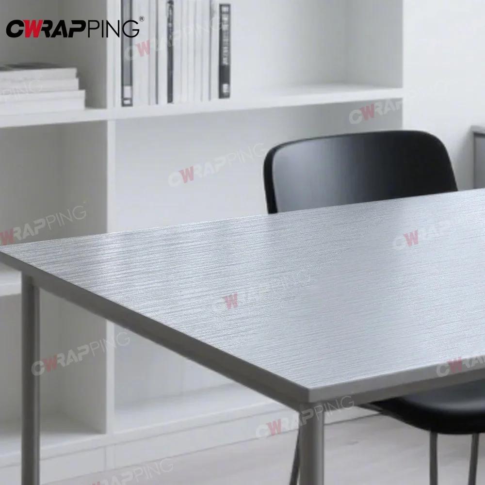 PVC Furniture Adhesive Paper Waterproof Self-adhesive Vinyl Furniture Foils Brushed Silver Wall Stickers Decoration Car Films