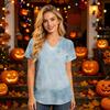 Women's V-Neck Short Sleeve Caregiver Scrub Top with Pockets Gradient Tie Print