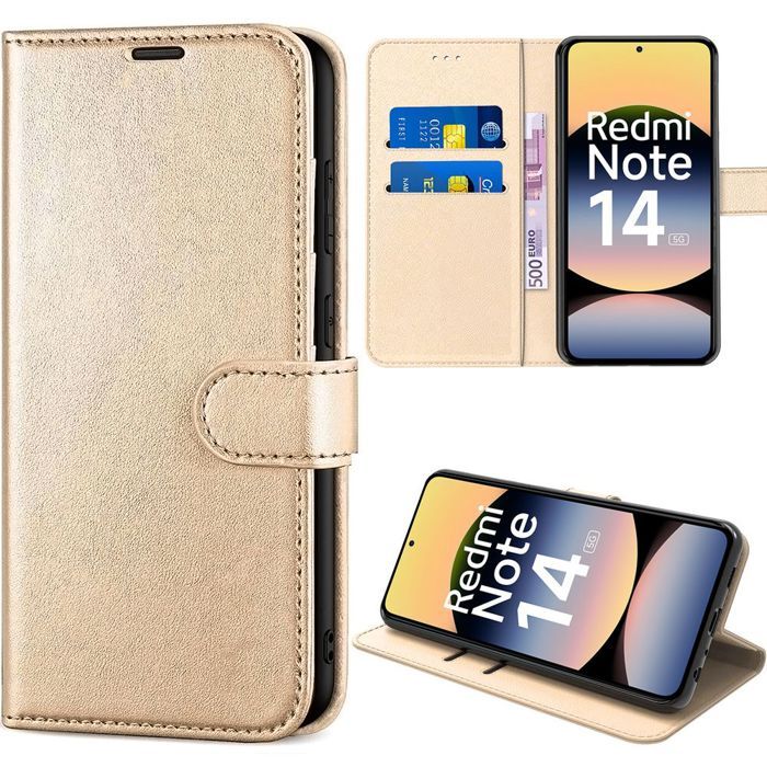 Coque de protection - Xiaomi - Redmi Note 14 5G - Antichoc - Anti-rayures - Synthécuir Doré