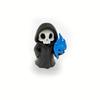 Small Table Decorative Figure with Hooded Skull Character, Collector Shelf Piece for Desk Display and Themed Styling