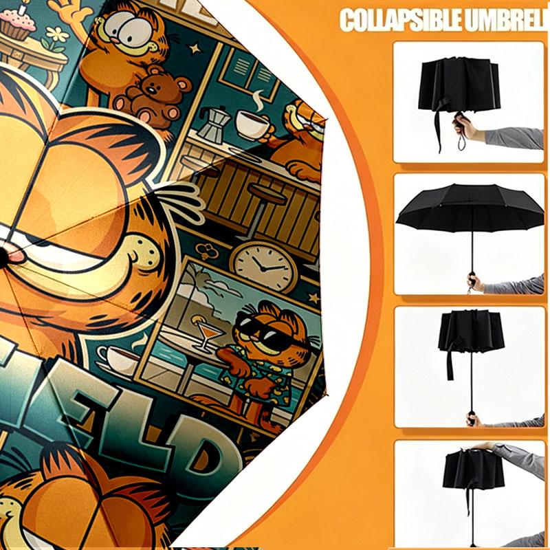 Personalisierter Garfield-Druckschirm mit individuellem Namen, Automatisches Öffnen und Schließen, Stabiler 8-Rippen-Rahmen, Für Pendeln, Camping, Wandern, Geburtstagsgeschenk