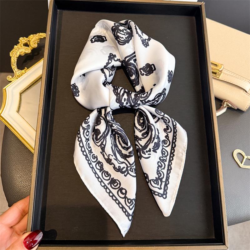 European American 70cm Small Square Imitation Silk Scarf - Printed Versatile Headscarf/Neck Protector