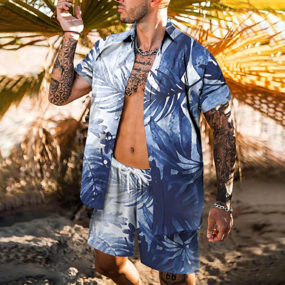 Letni plażowy nadruk hawajski garnitur męski koszula 3D nadruk luźny swobodny krótki rękaw plażowe spodenki koszula świąteczny modny dwuczęściowy zestaw