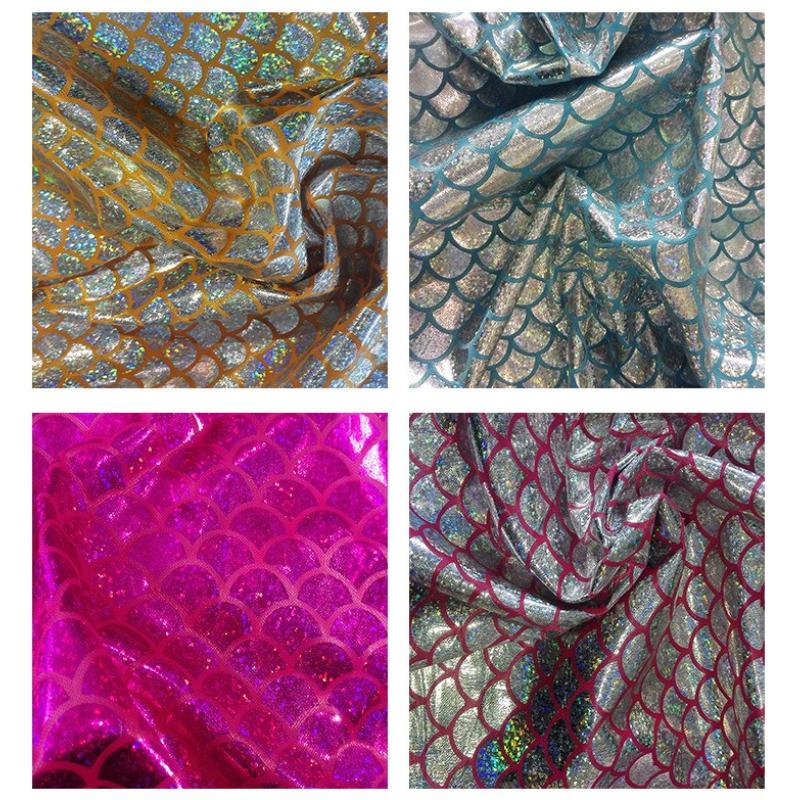 Colorful Laser Fish Scale Pattern Fabric Mermaid Gold Embossing for DIY Toy Decor Stage Performance Costume Fabric