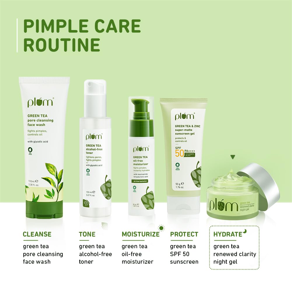 Plum Green Tea Renewed Clarity Night Gel Lightweight Overnight Moisturizer For Oily Acne Prone Skin Vegan 50 Ml