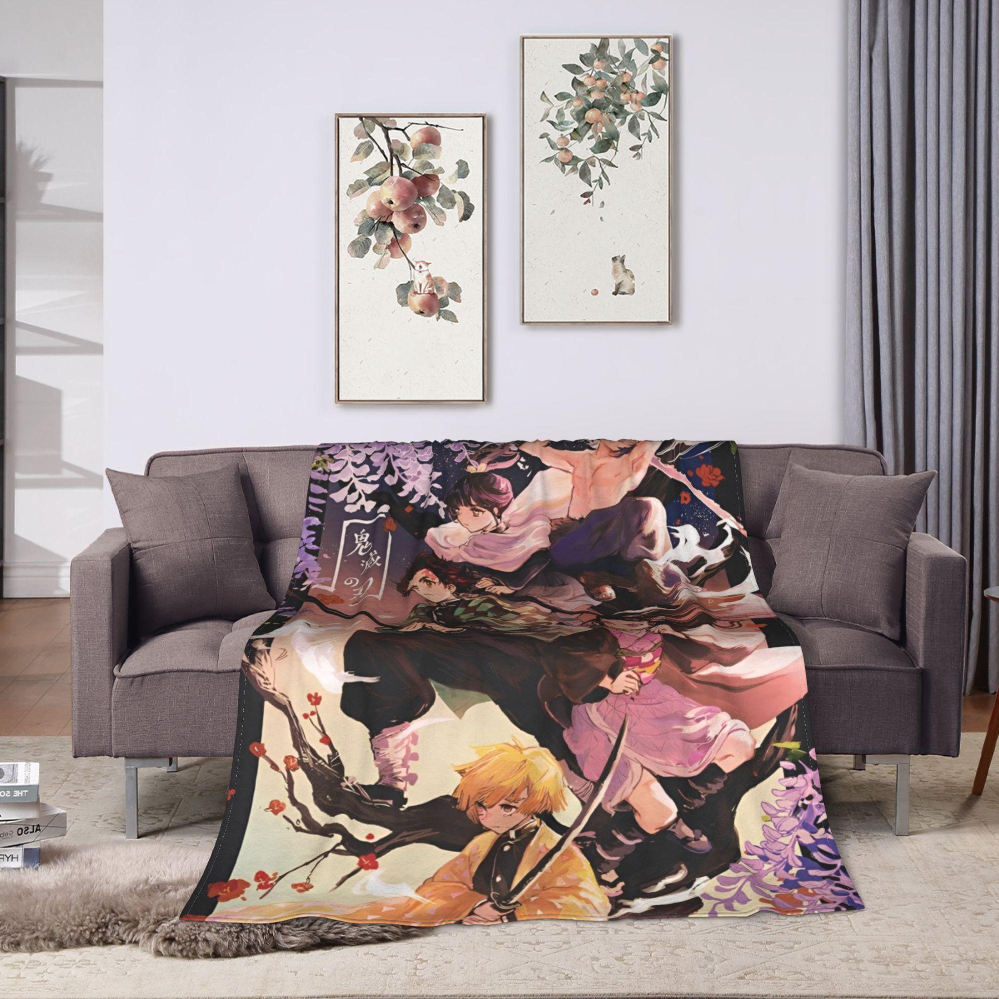 Anime Demon Slayer Tengen Uzui Blanket Flannel Spring/Autumn Breathable Lightweight Throw Blankets for Bedding Car Bedspreads 100x150cm