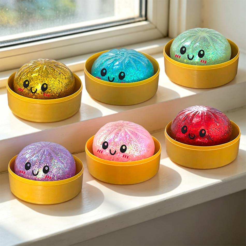 Dumpling Stress Balls Fidget Sensory Toy Simulation Food With Steamer Squeeze Dough Ball Stress Relief Hand Toy 1-5 Pcs