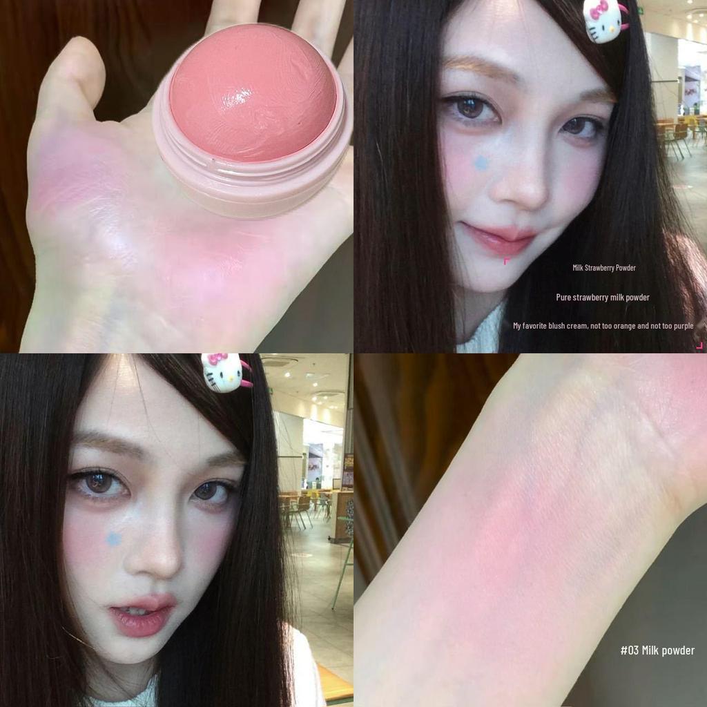 Peach Velvet Cream Blush: 3D Highlight, Natural Reddish Tone, Long-lasting Dewy Finish for Autumn/Winter