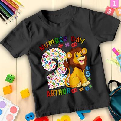 Personalised Boys Girls Cartoon Lion Number Day Maths Day T-Shirt for Kids #ND