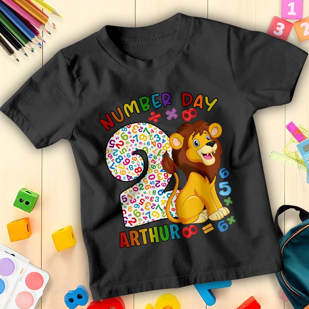Personalised Boys Girls Cartoon Lion Number Day Maths Day T-Shirt for Kids #ND 4XL