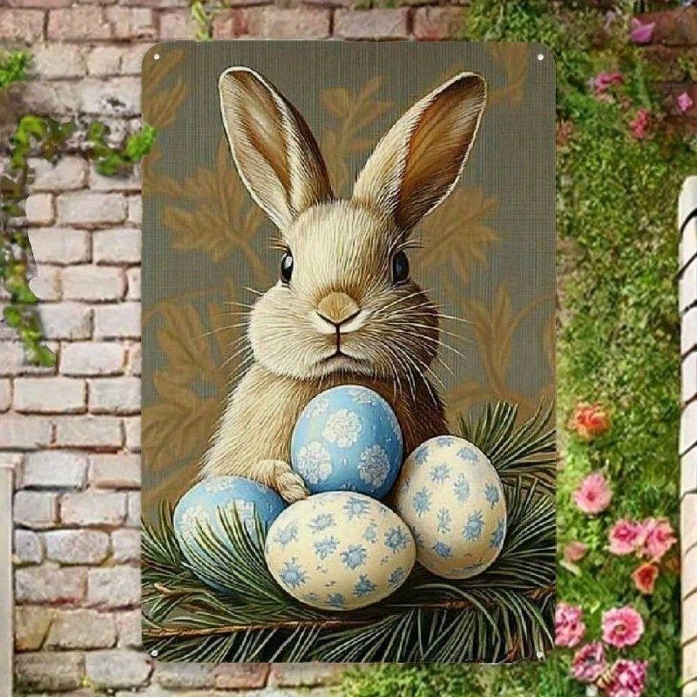 

Metal Wall Art Poster Easter Bunny Rabbit Egg Countryside Farmhouse Home Decor