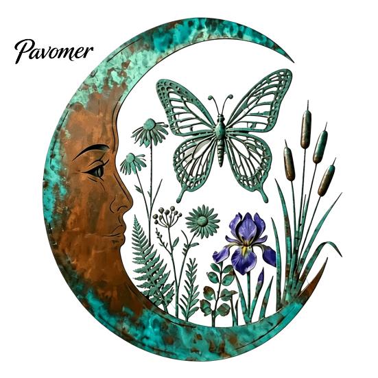 Durable Metal Craft for Garden Vintage Crescent Moon Wall Art, Fairy Witch Bee Dragonfly Iron Hanging Rustic Turquoise Home Accents Decor, Sculpture