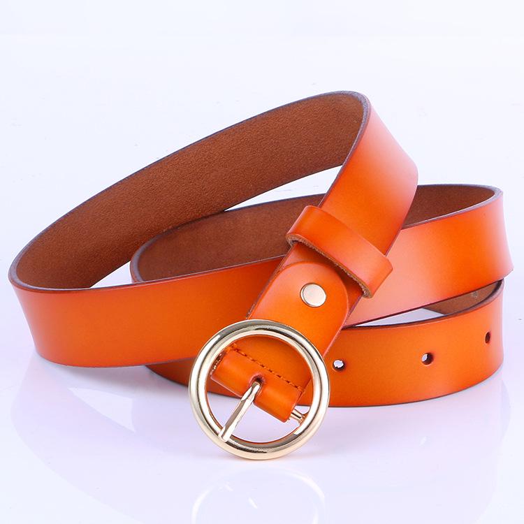 Round Buckle Women'S Cowhide Leather Belt Women'S Round Head Pin Buckle Decorative Thin Belt Belt Belt