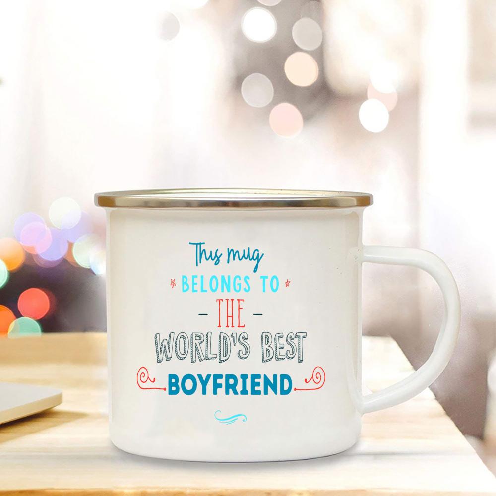 This Mug Belongs To World's Best Girlfriend&Boyfriend Enamel Mugs Anniversary Gift Juice Coffee Cup Gifts for Her Birthday