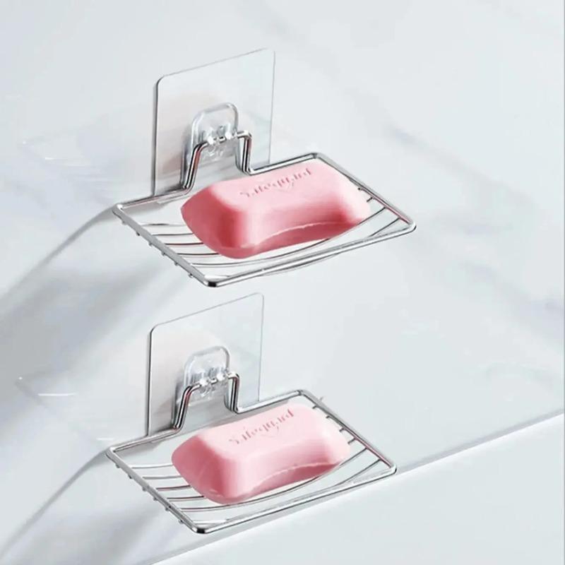 1pc Stainless Steel Soap Rack Soap Box Light Luxury Shelf Punch-free Nail-free Bathroom Single Layer Drain Wall Hanging