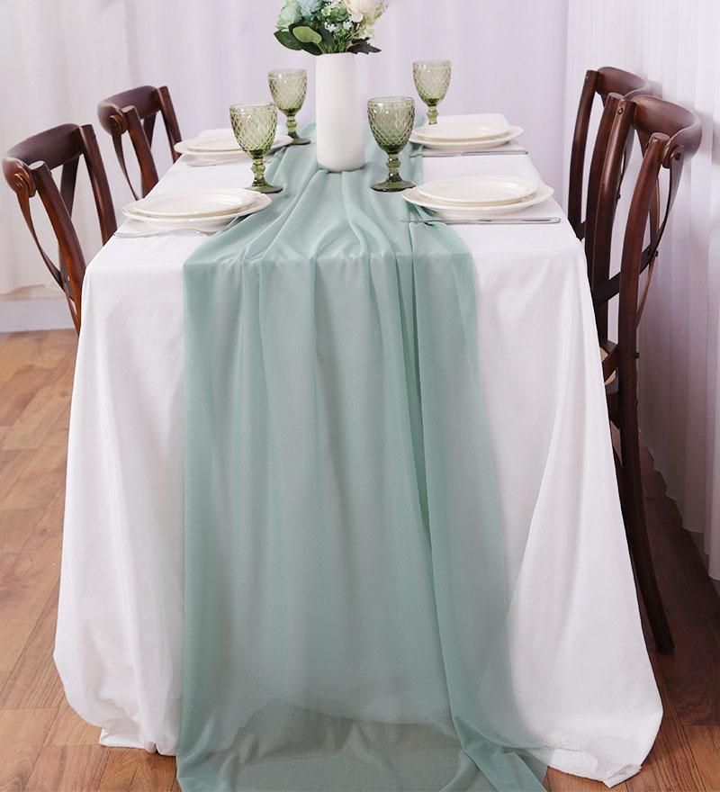 Chiffon Table Runner Romantic Sheer Wedding Table Runner Glitter Tulle Fabric Decorations for Wedding, Birthday Party,Dinner