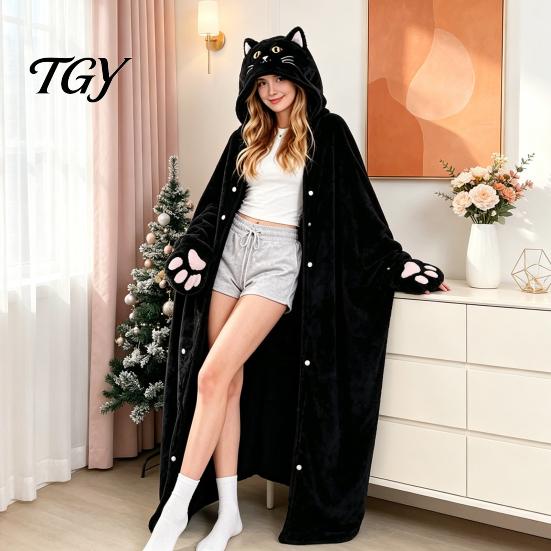 Cozy Sleep Wear Animal Wearable Blanket Hoodie, Adults Oversized Fleece Sweatshirt Comfortable Cape Sleepwear, Halloween Cosplay Costume Plush Hooded